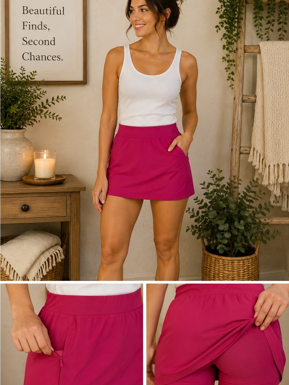 RBX Women’s Pink Athletic Skort Size Medium – Built-In Shorts & Pockets - Picture 3 of 3